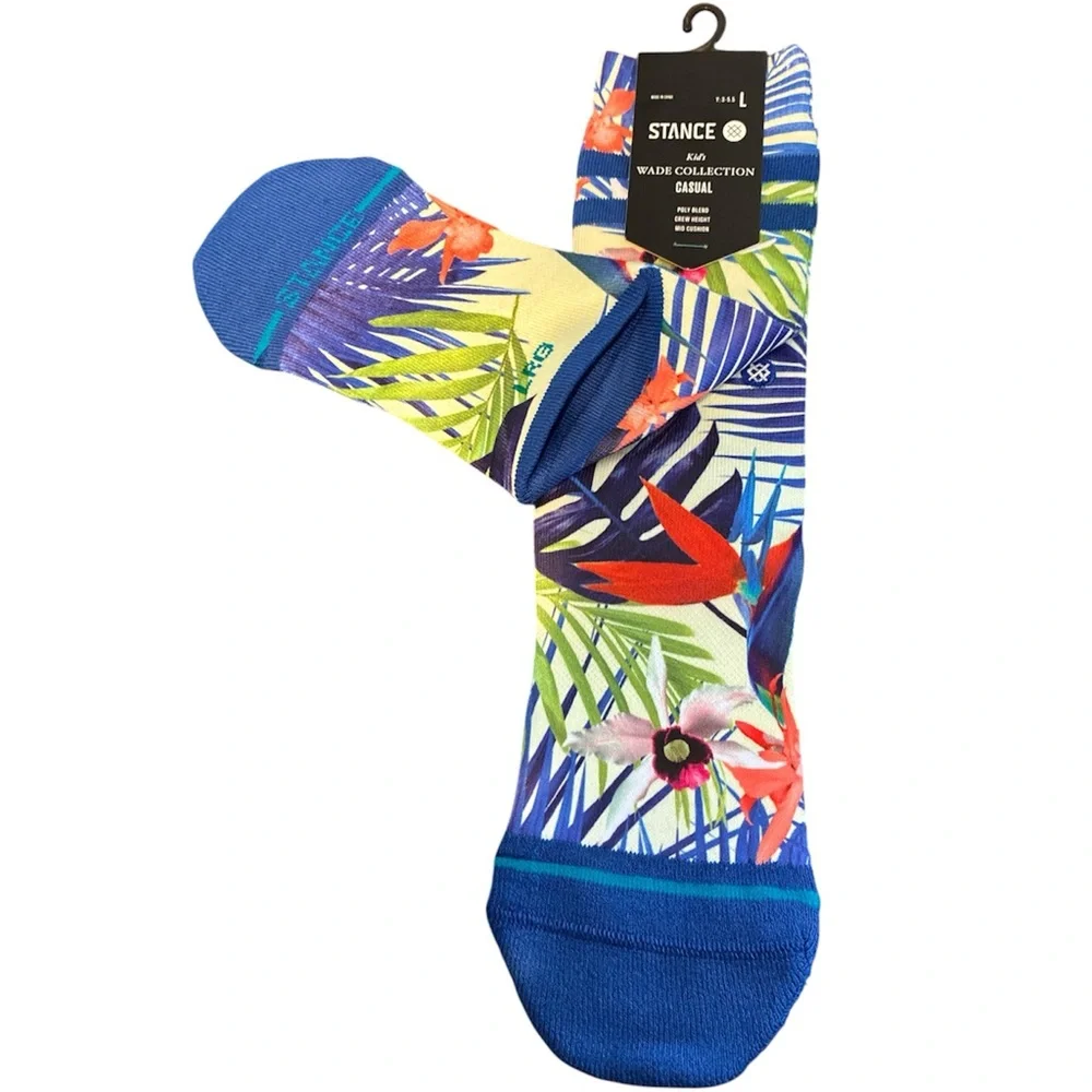 New Stance Kids Palm Crew Polyester Cushion Wade Collection Palm Socks L 3-5.5